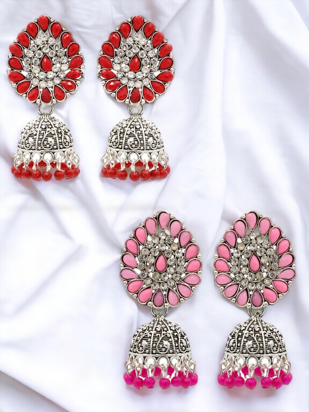 

ASMITTA JEWELLERY Set Of 2 Silver-Plated Dome Shaped Jhumkas