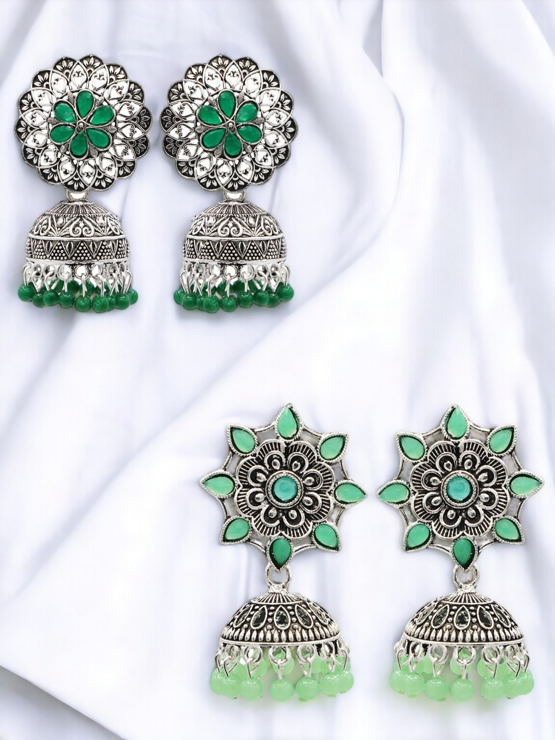 

ASMITTA JEWELLERY Set Of 2 Silver-Plated Dome Shaped Jhumkas