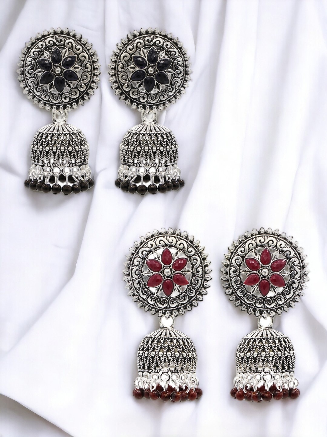 

ASMITTA JEWELLERY Set Of 2 Silver-Plated Dome Shaped Jhumkas