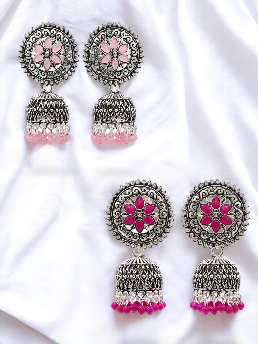 

ASMITTA JEWELLERY Set Of 2 Silver-Plated Dome Shaped Jhumkas