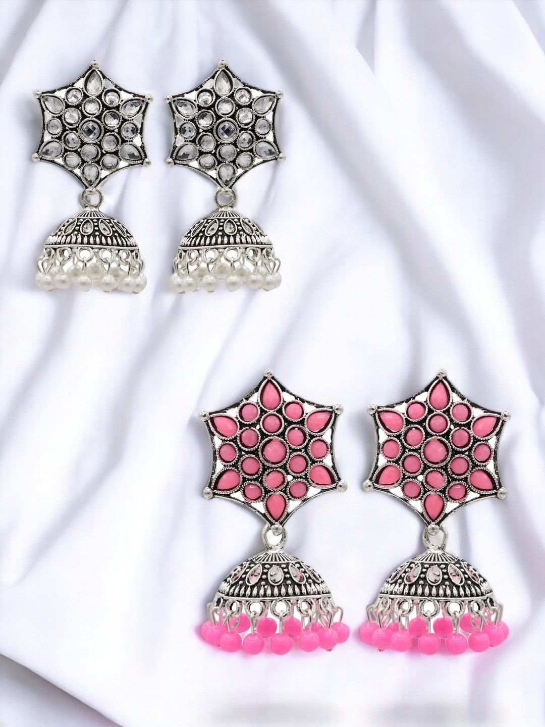 

ASMITTA JEWELLERY Set Of 2 Silver-Plated Dome Shaped Jhumkas, Grey
