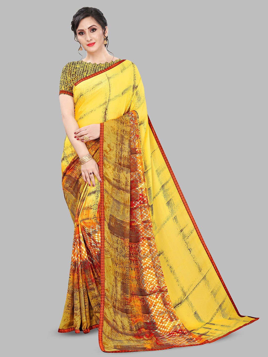 

HRITIKA Abstract Printed Saree, Yellow