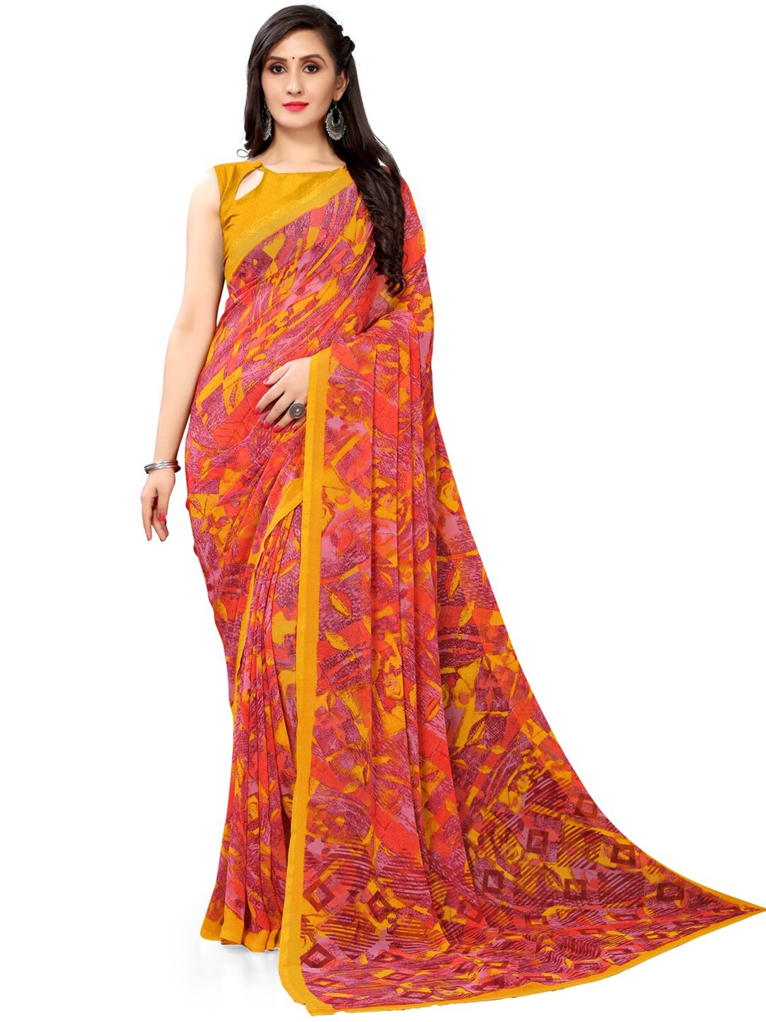 

HRITIKA Abstract Printed Saree, Red
