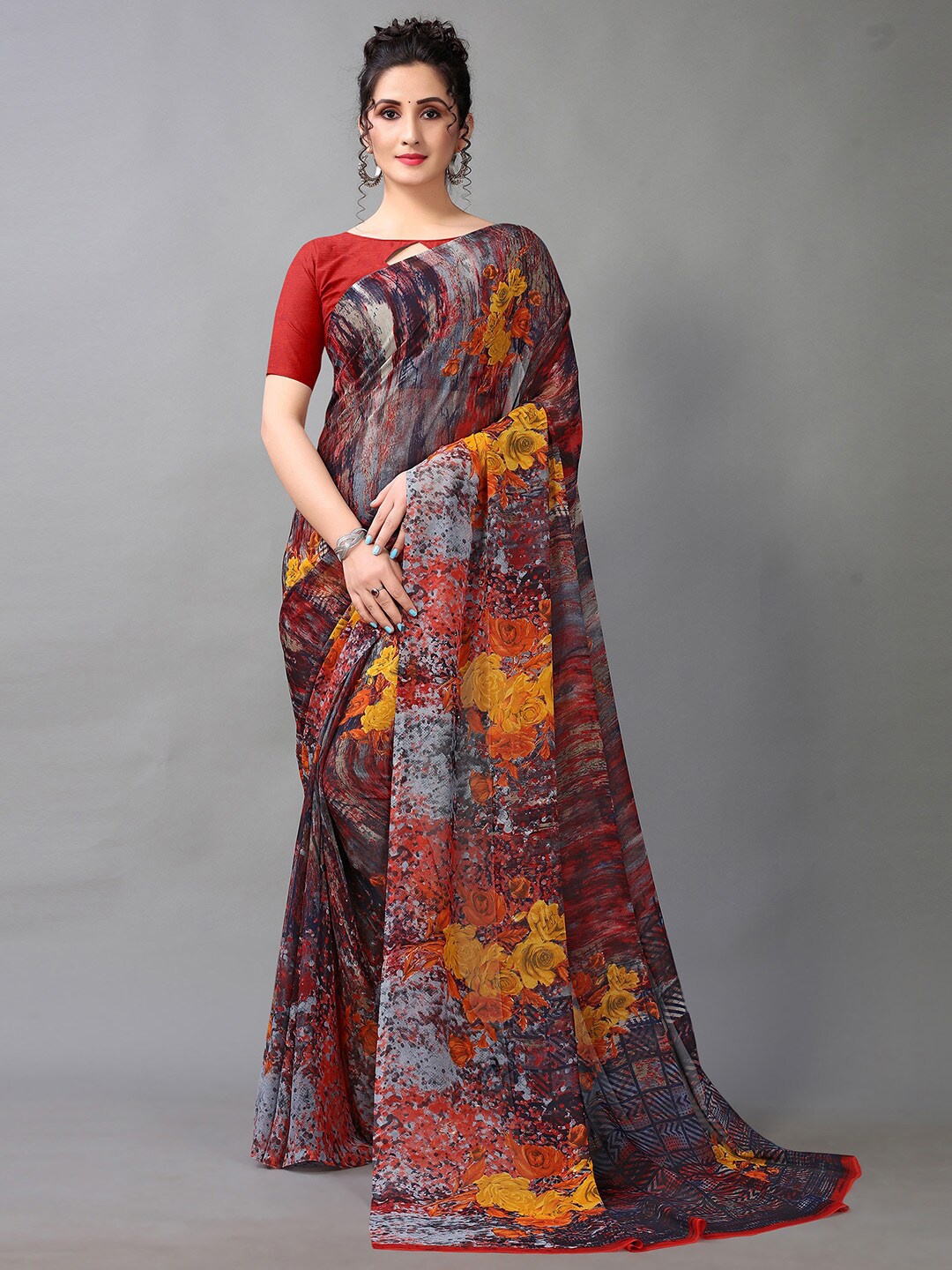 

HRITIKA Abstract Printed Saree, Grey
