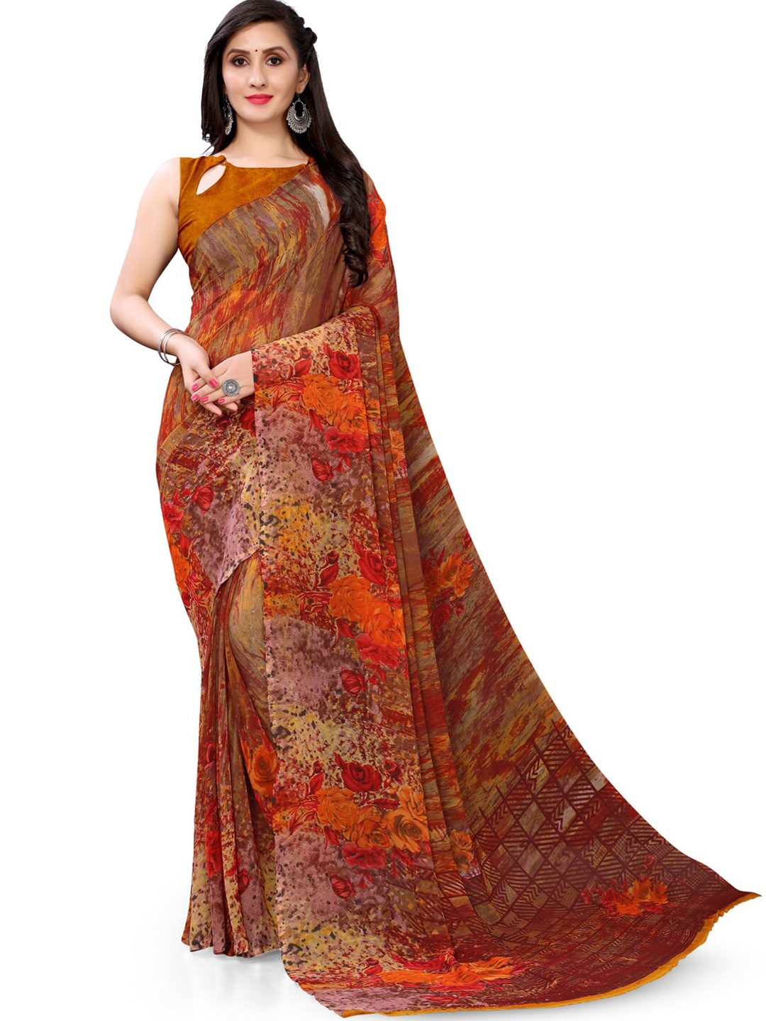 

HRITIKA Abstract Printed Saree, Red