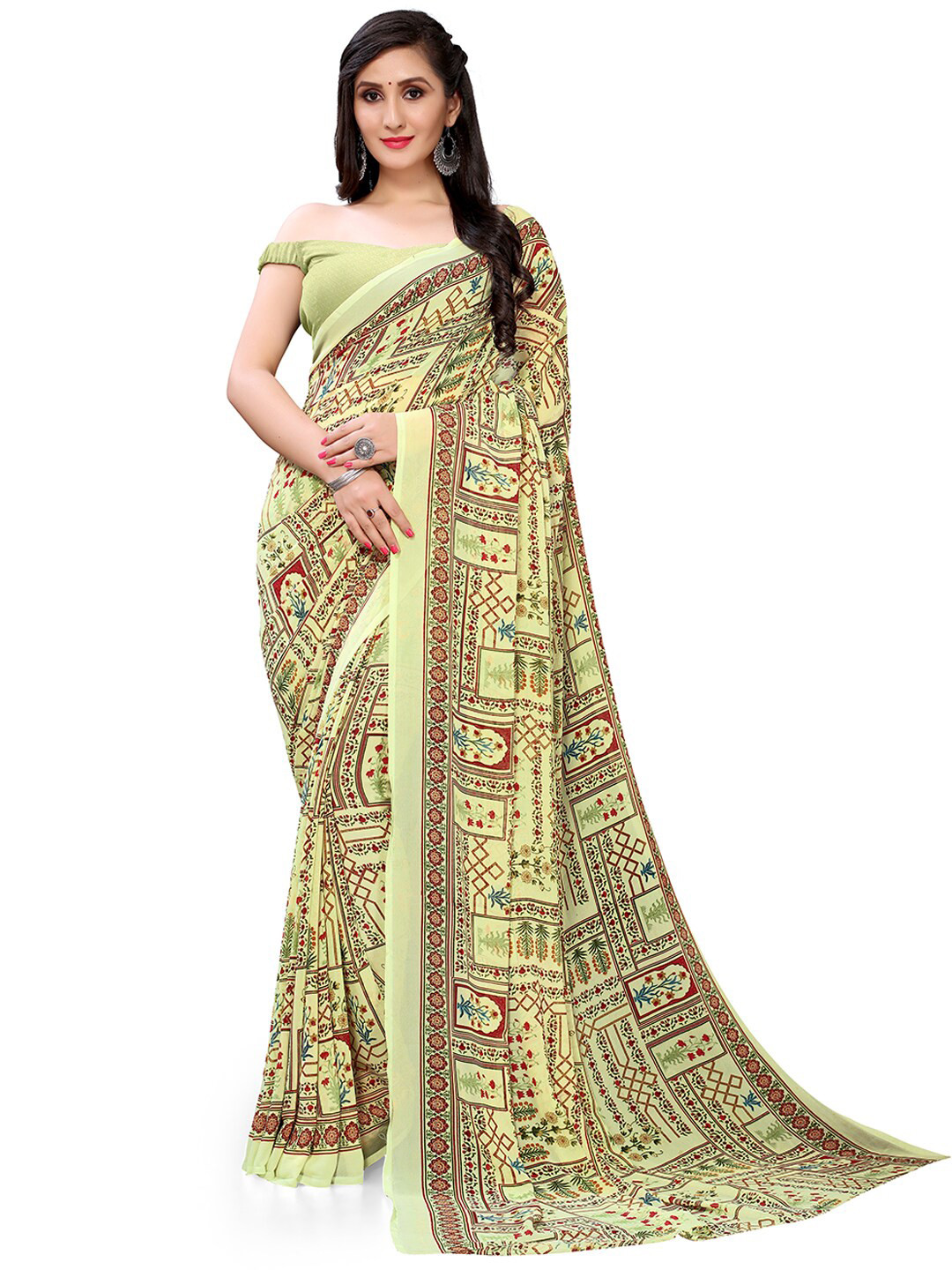 

HRITIKA Floral Printed Saree, Green