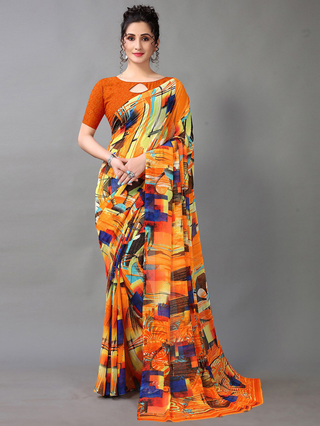 

HRITIKA Abstract Printed Saree, Yellow