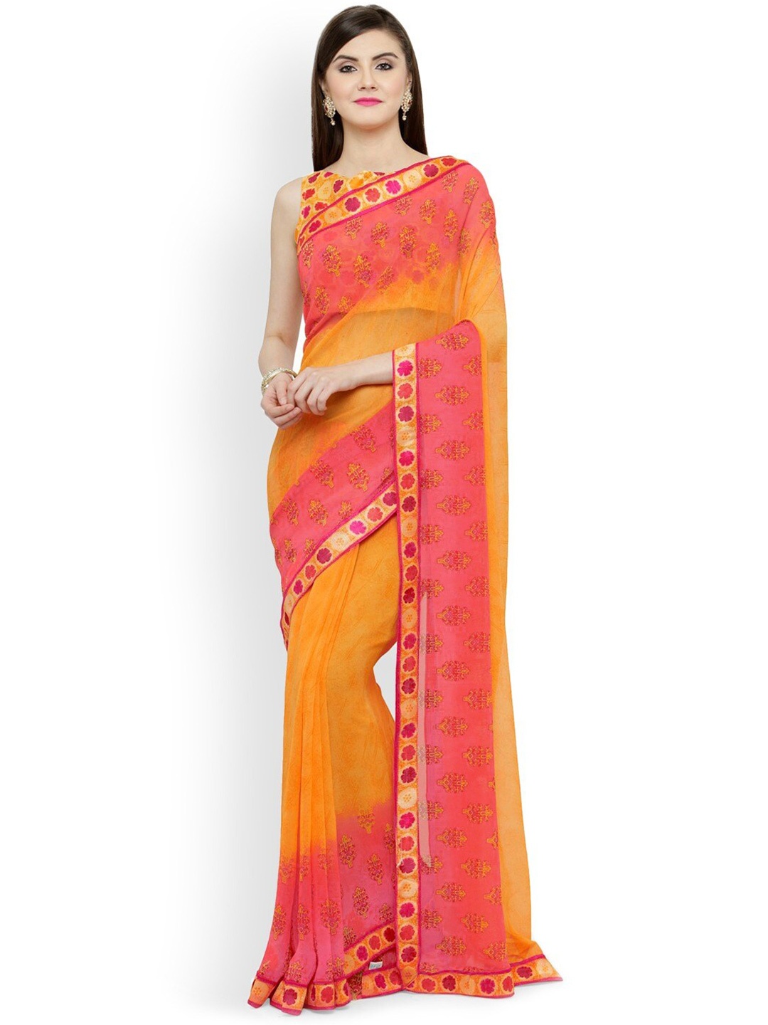 

HRITIKA Ethnic Motifs Poly Georgette Saree, Yellow