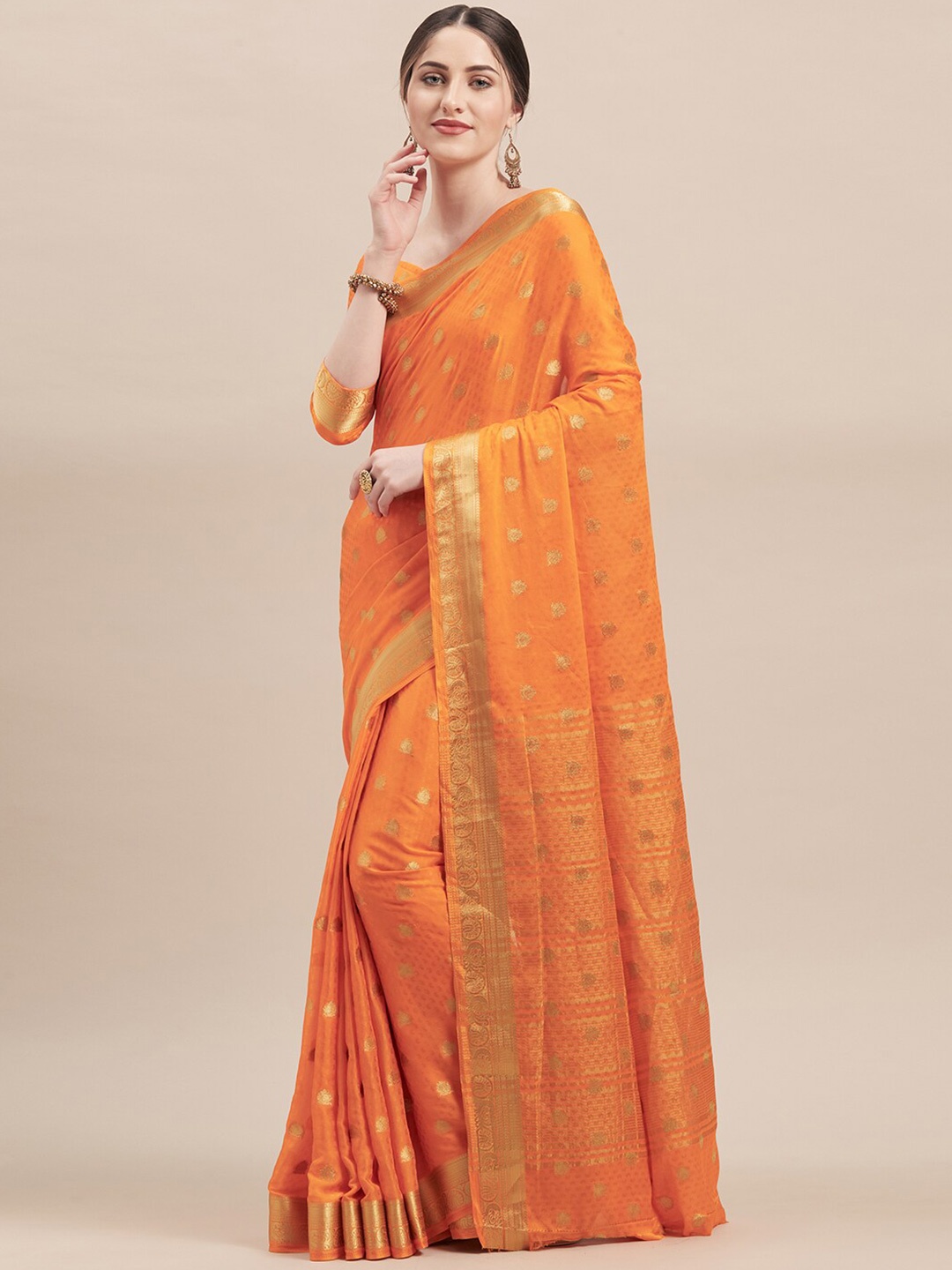 

HRITIKA Woven Design Ethnic Motifs Zari Saree, Orange