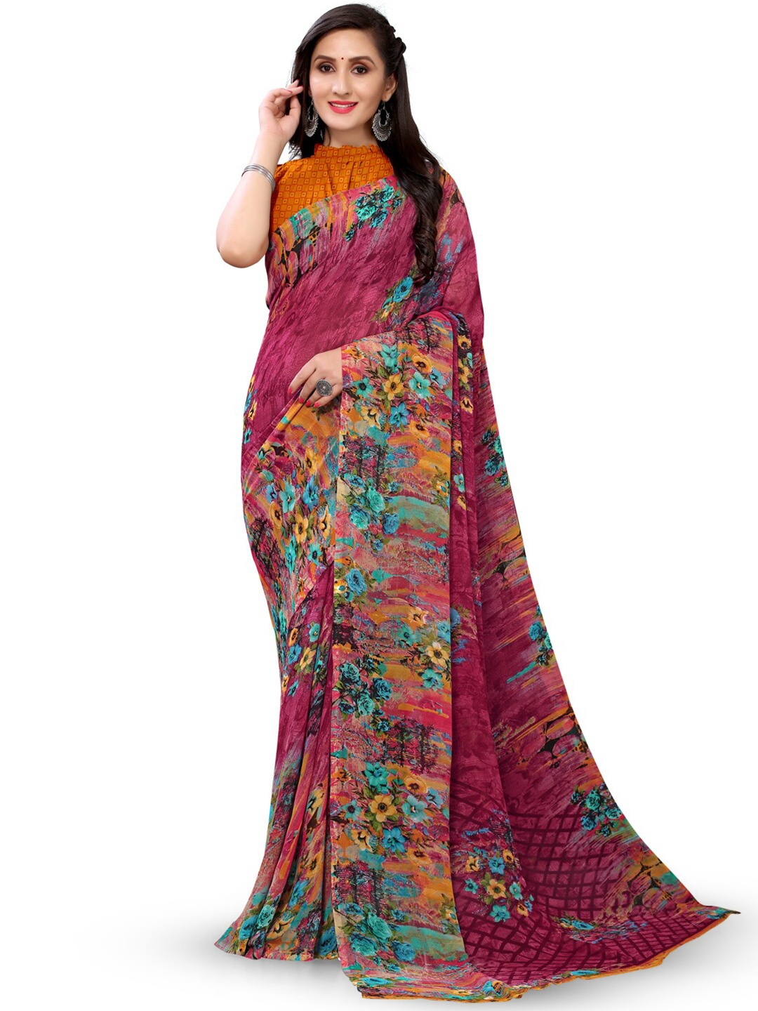 

HRITIKA Floral Printed Saree, Pink