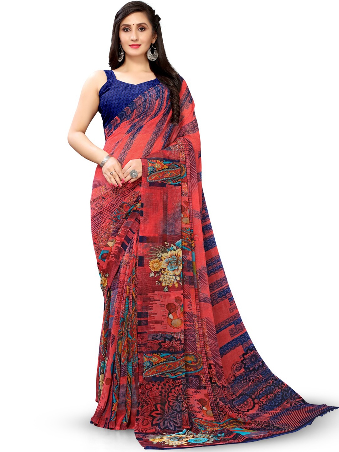 

HRITIKA Abstract Printed Saree, Pink
