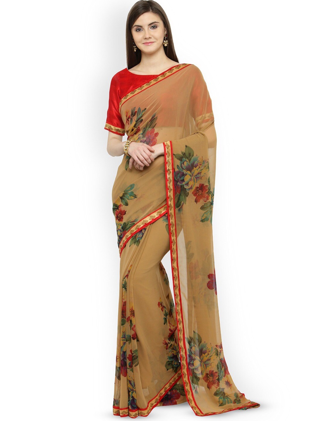 

HRITIKA Floral Printed Saree, Beige