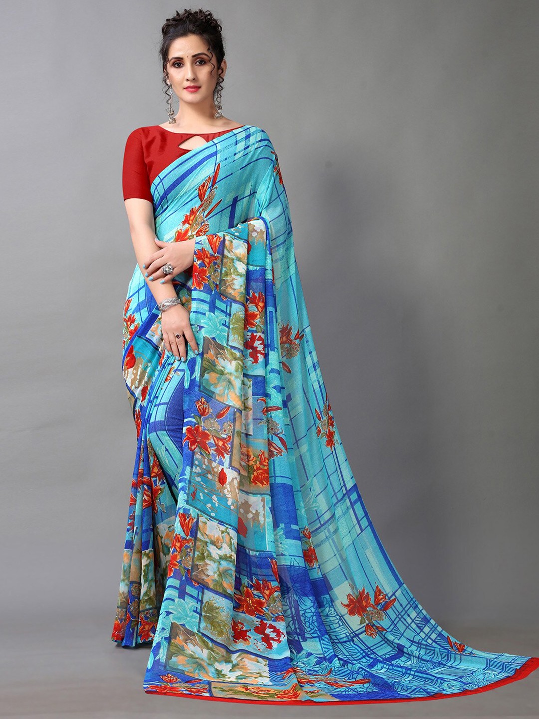 

HRITIKA Floral Saree, Blue