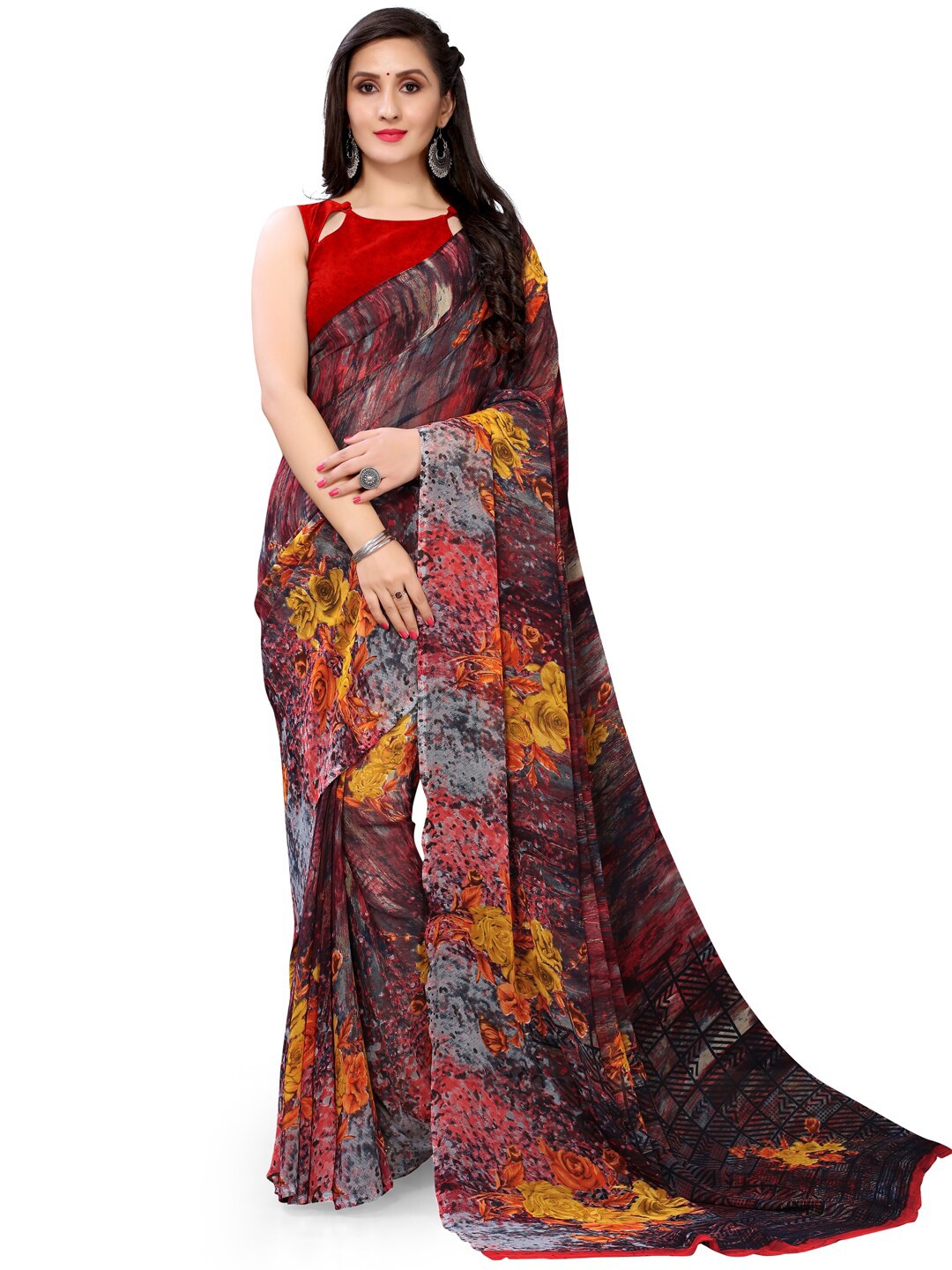 

HRITIKA Abstract Printed Saree, Grey