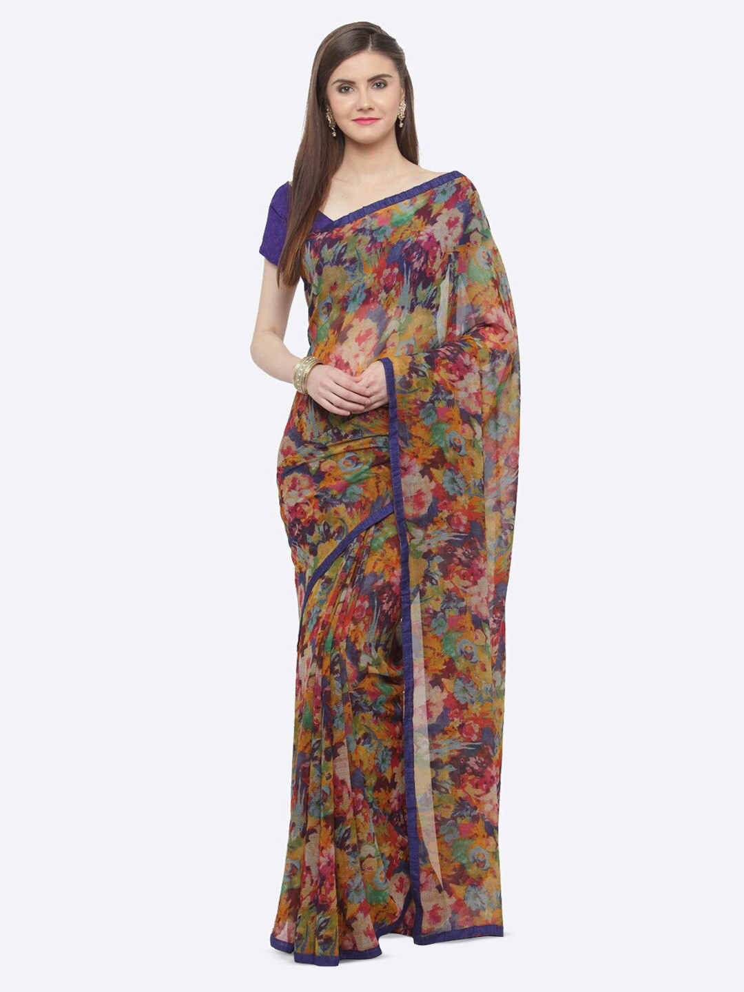 

HRITIKA Floral Printed Saree, Navy blue