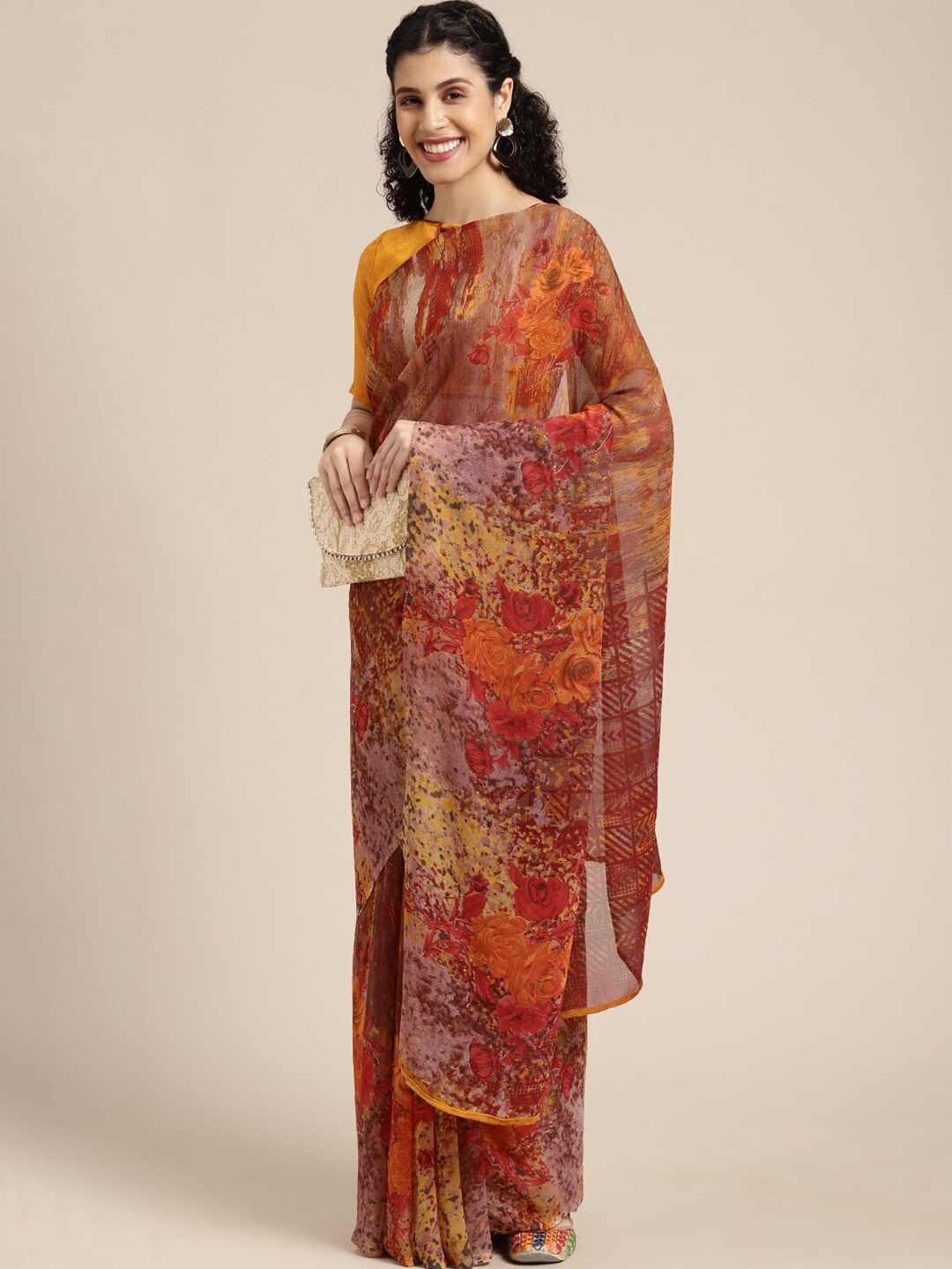 

HRITIKA Abstract Printed Saree, Red