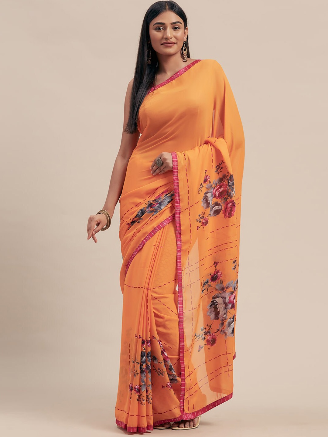 

HRITIKA Floral Printed Saree, Yellow