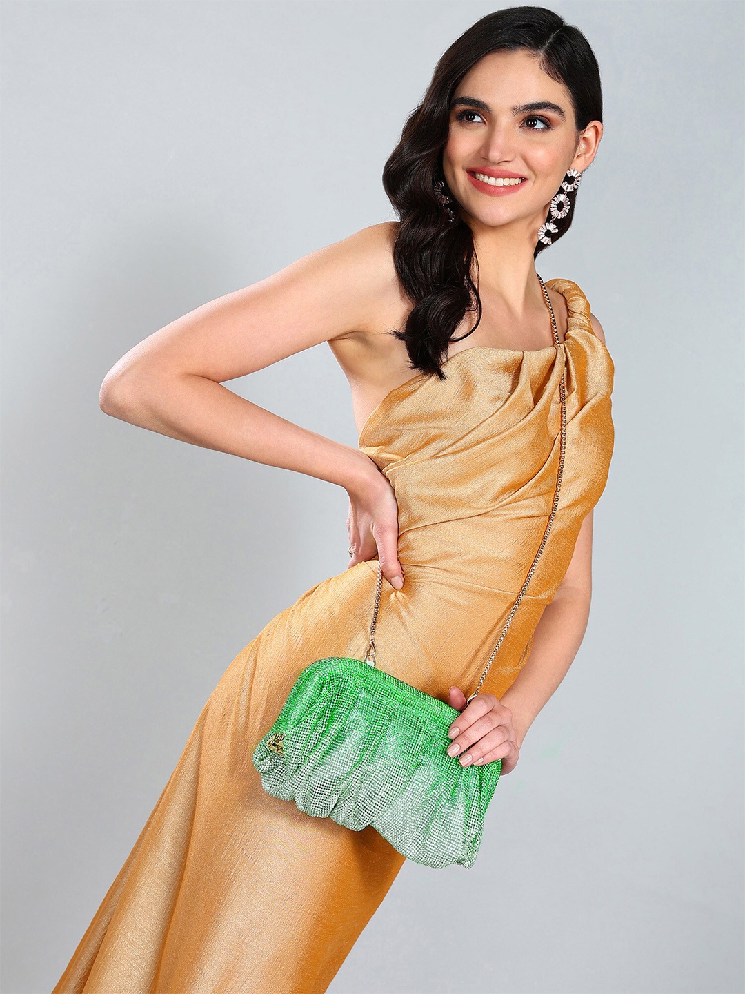 

Sassora Embellished Potli Clutch, Fluorescent green