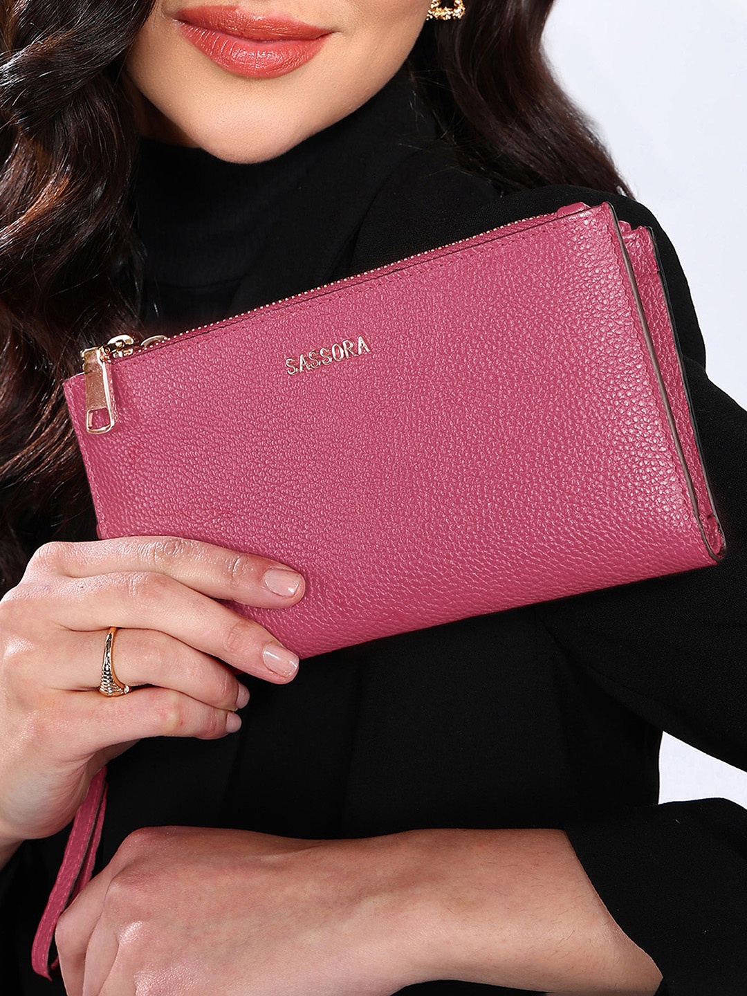 

Sassora Women Abstract Textured Leather Two Fold Wallet, Purple