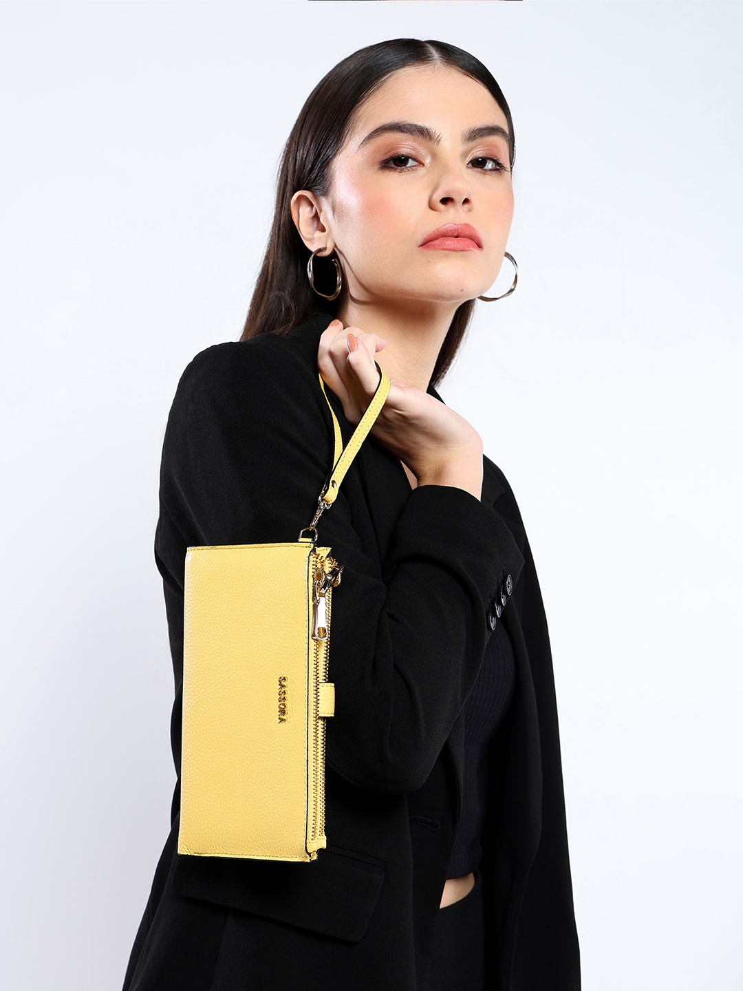 

Sassora Zip Detail Leather Wrist Loop Two Fold Wallet, Yellow