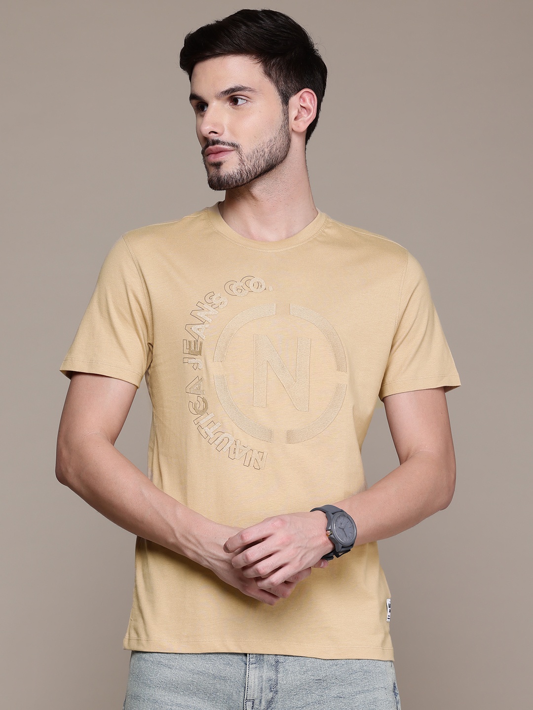 

Nautica Embroidered Pure Cotton T-shirt, Beige