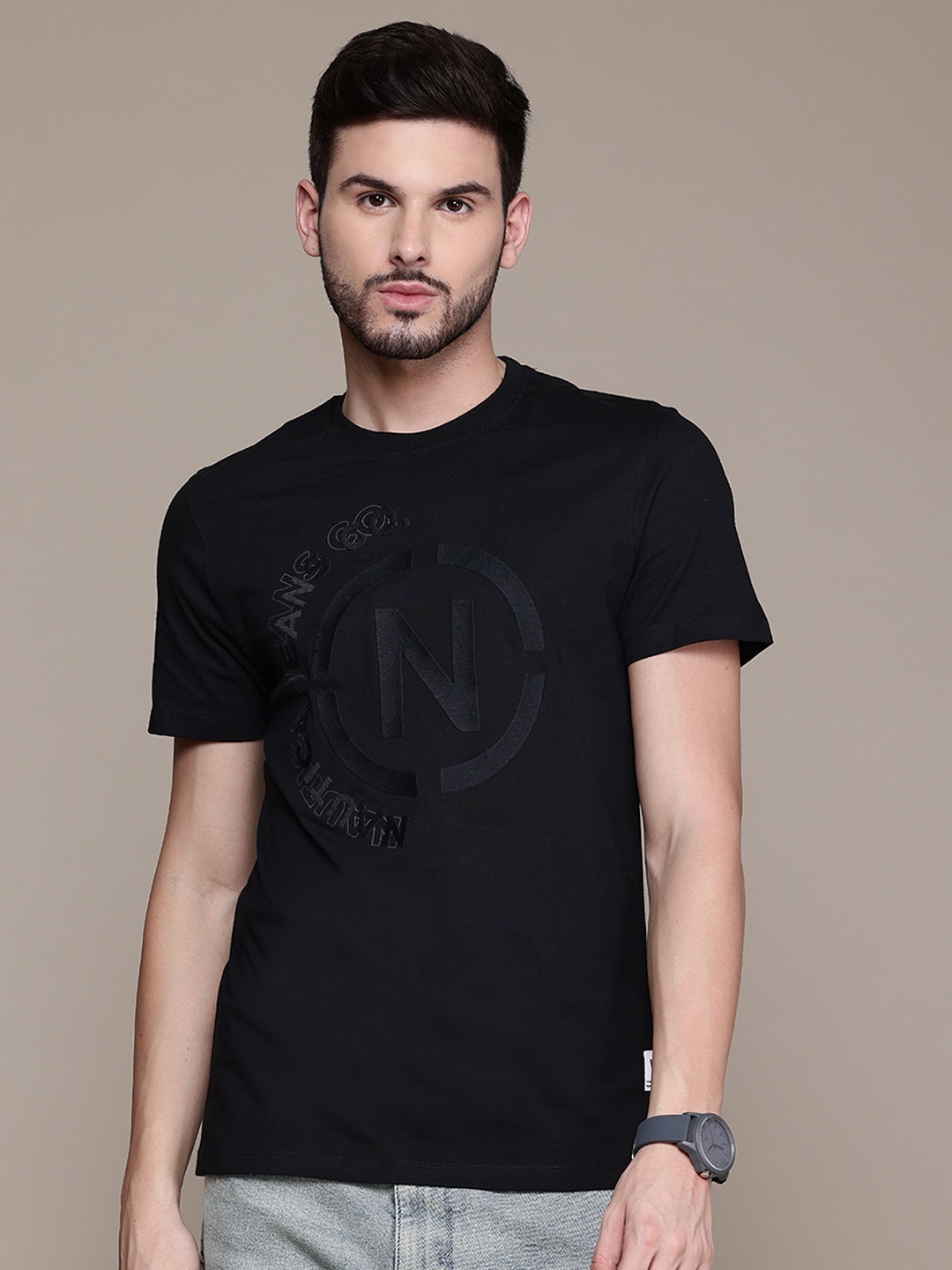 

Nautica Embroidered Pure Cotton T-shirt, Black