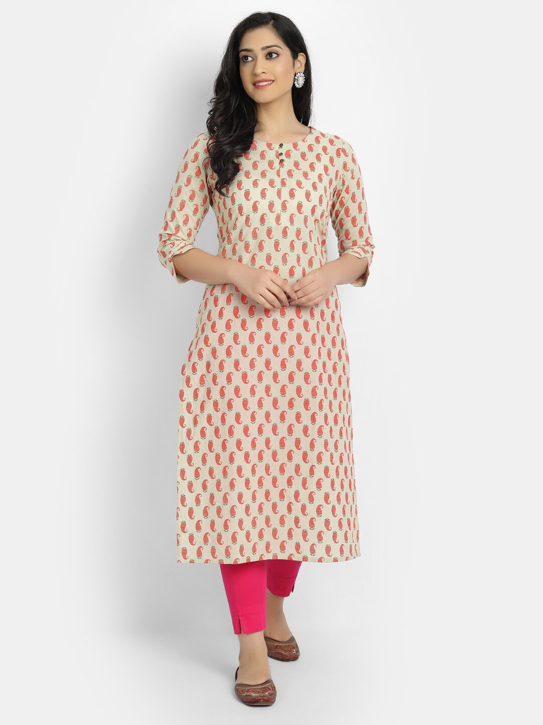 

SUTI Printed Round Neck Cotton Straight Kurta, Lime green