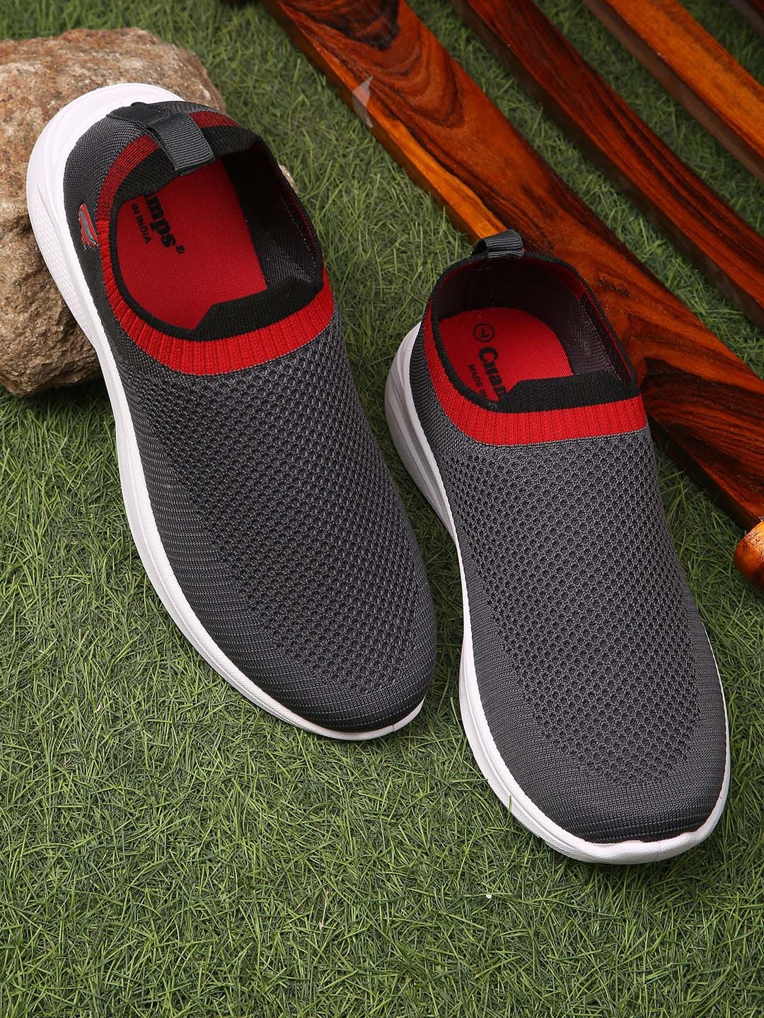 

Champs Men Textured Round Toe Lightweight Mesh Slip-On Sneakers, Grey