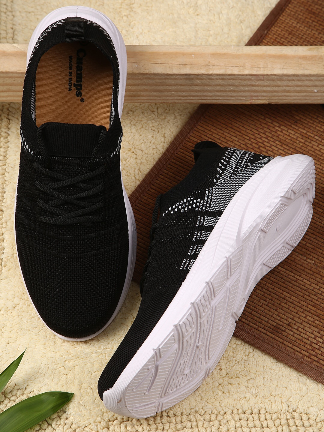 

Champs Men Textured Round Toe Lightweight Mesh Sneakers, Black