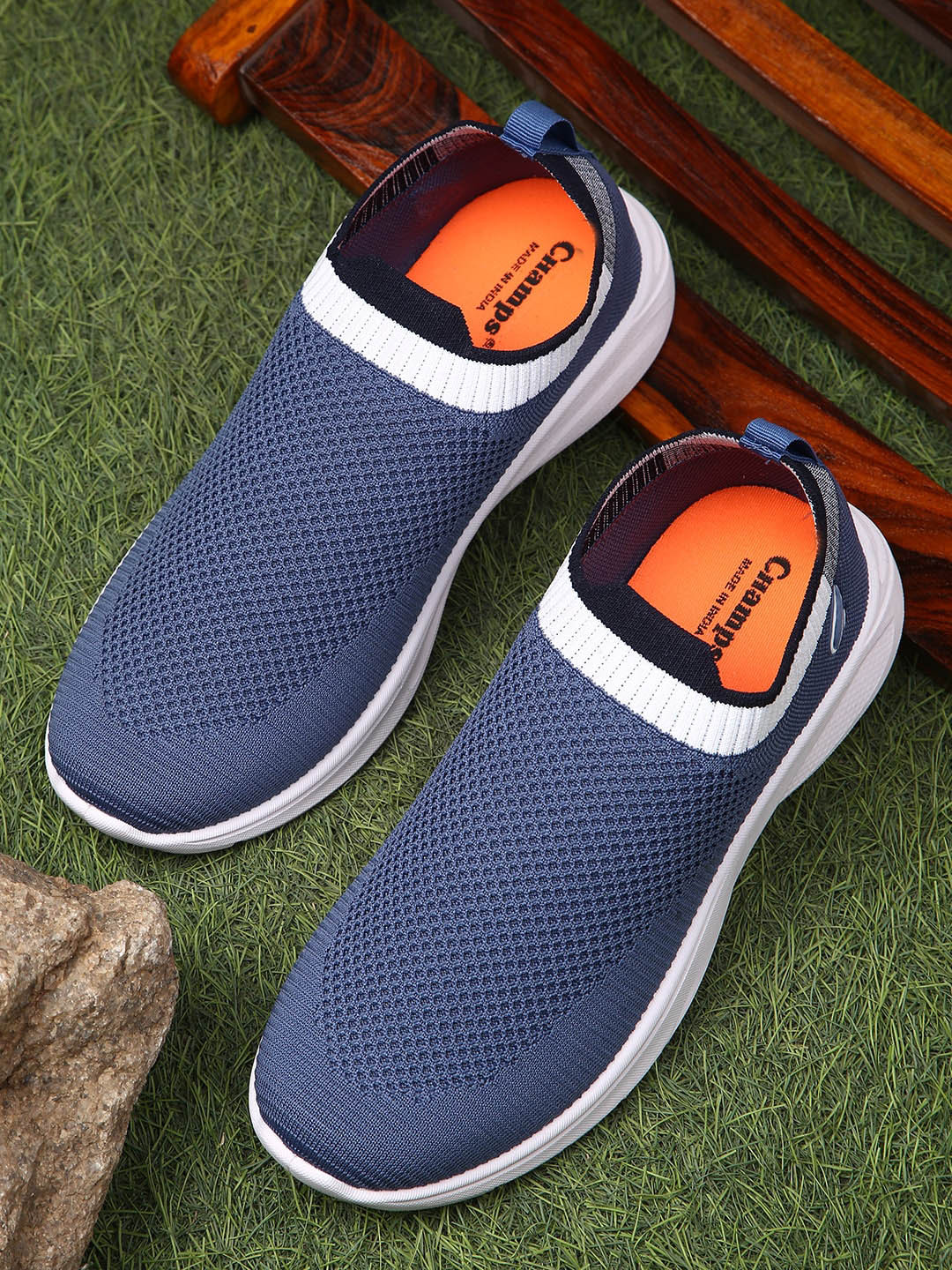 

Champs Men Textured Round Toe Lightweight Mesh Slip-On Sneakers, Blue