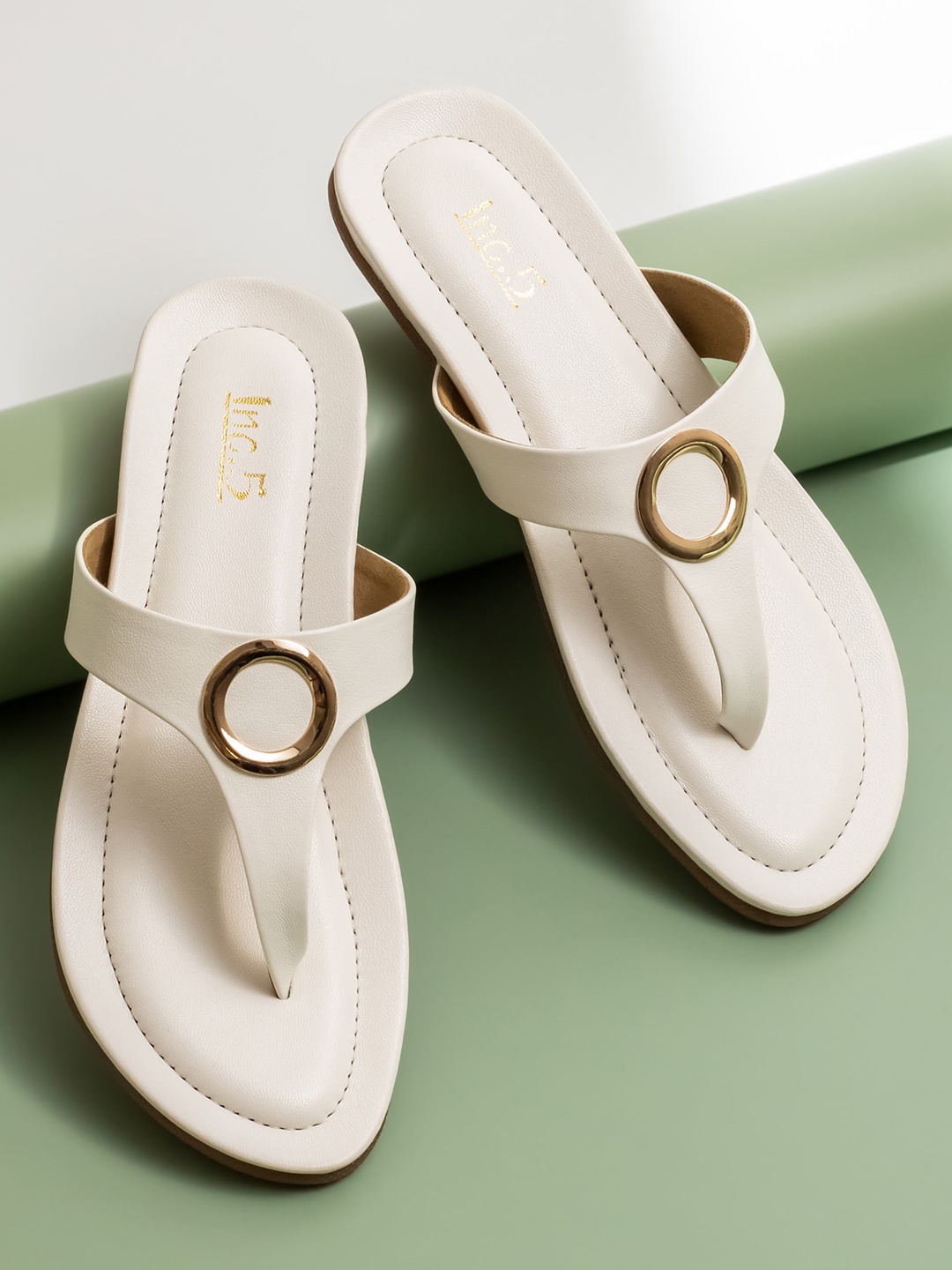 

Inc 5 Open Toe T-Strap Flats, White