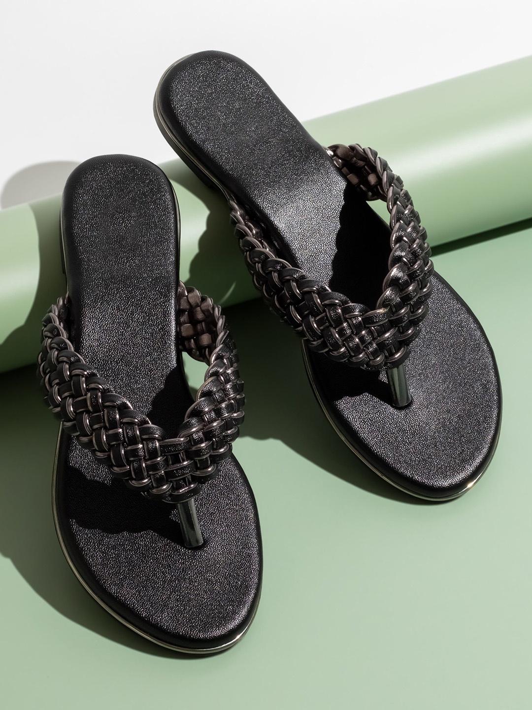 

Inc 5 Textured Open Toe Flats, Black