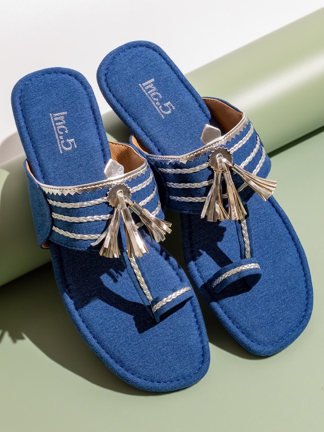 

Inc 5 Embellished Open Toe Flats, Blue