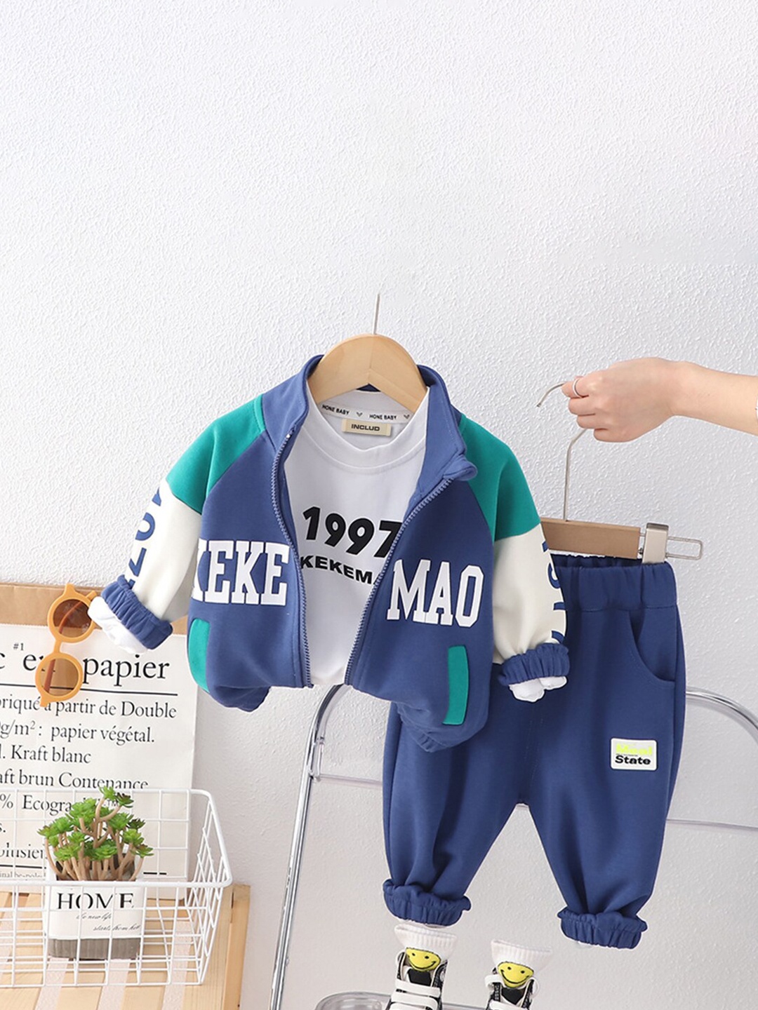 

INCLUD Boys Printed T-shirt and Jacket with Trousers, Blue