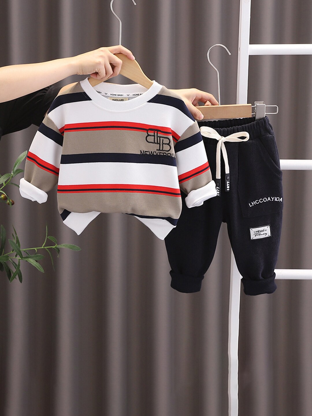 

INCLUD Boys Striped Shirt With Trousers, Red
