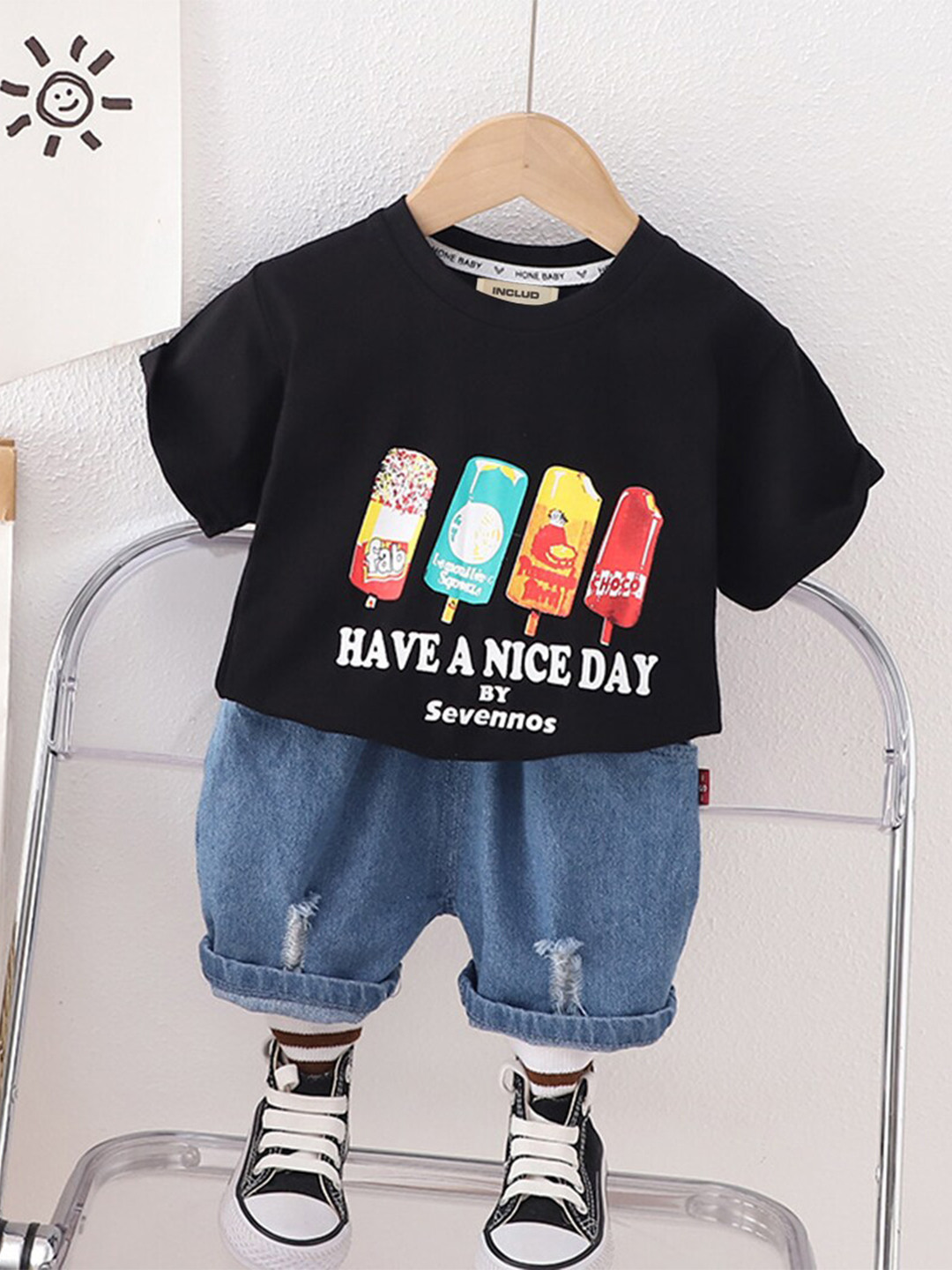 

INCLUD Boys Printed T-shirt With Shorts, Black