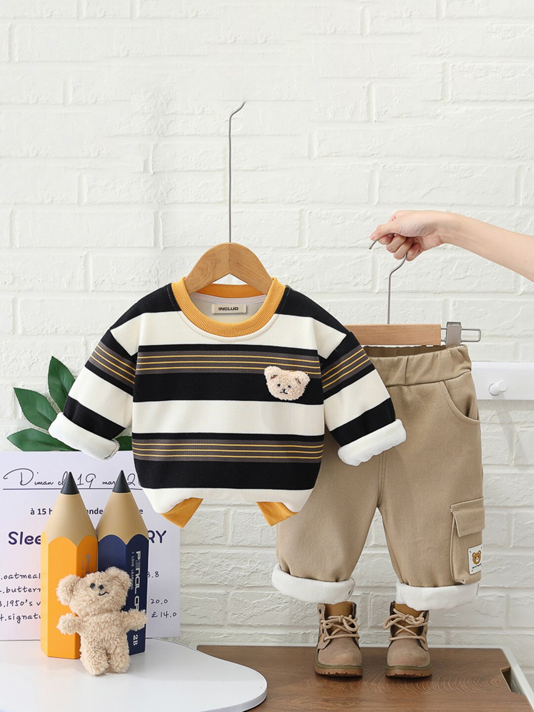 

INCLUD Boys Striped T-shirt With Trousers, Yellow