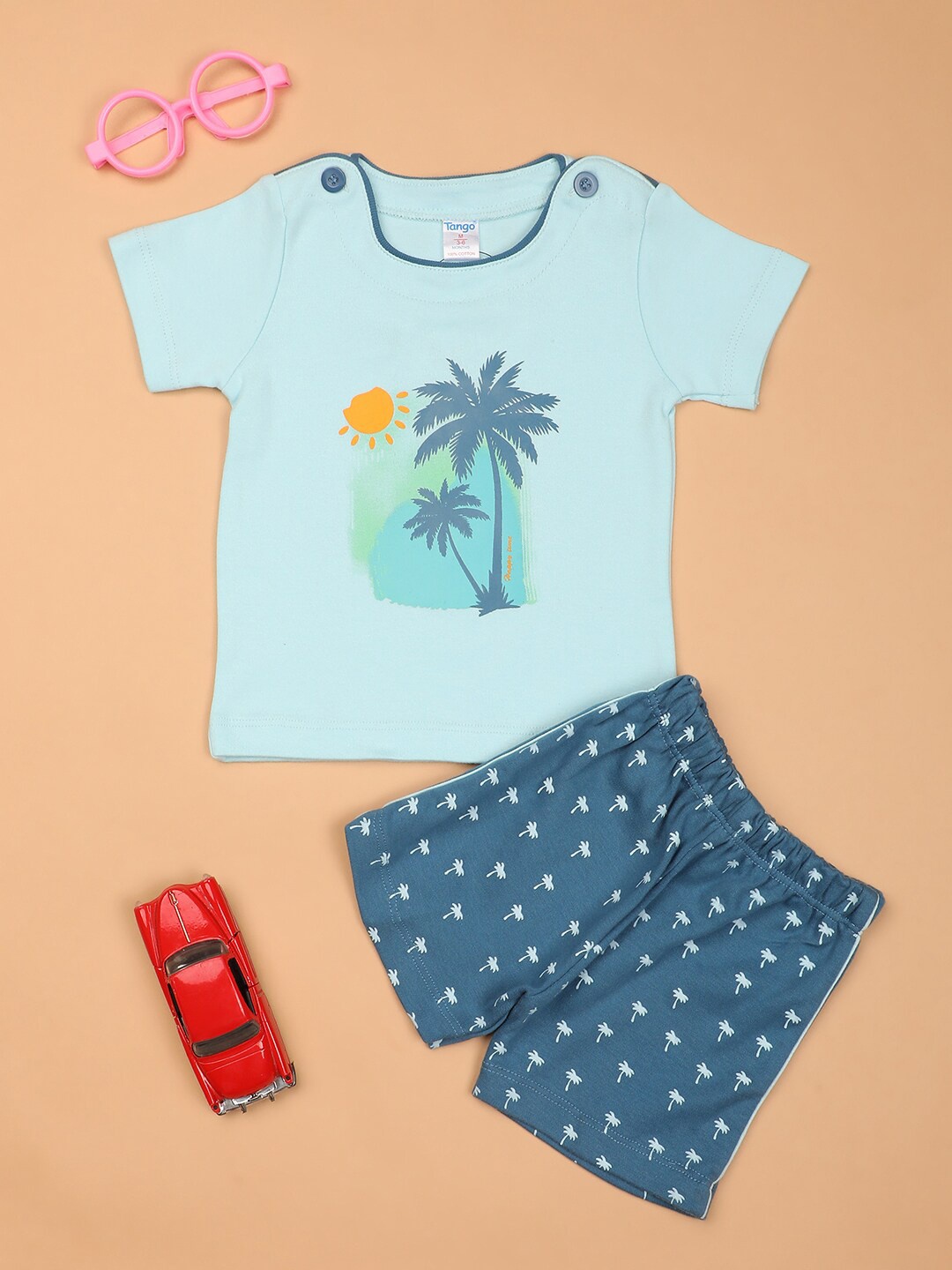 

V-Mart Infants Printed Pure Cotton T-shirt with Shorts, Blue