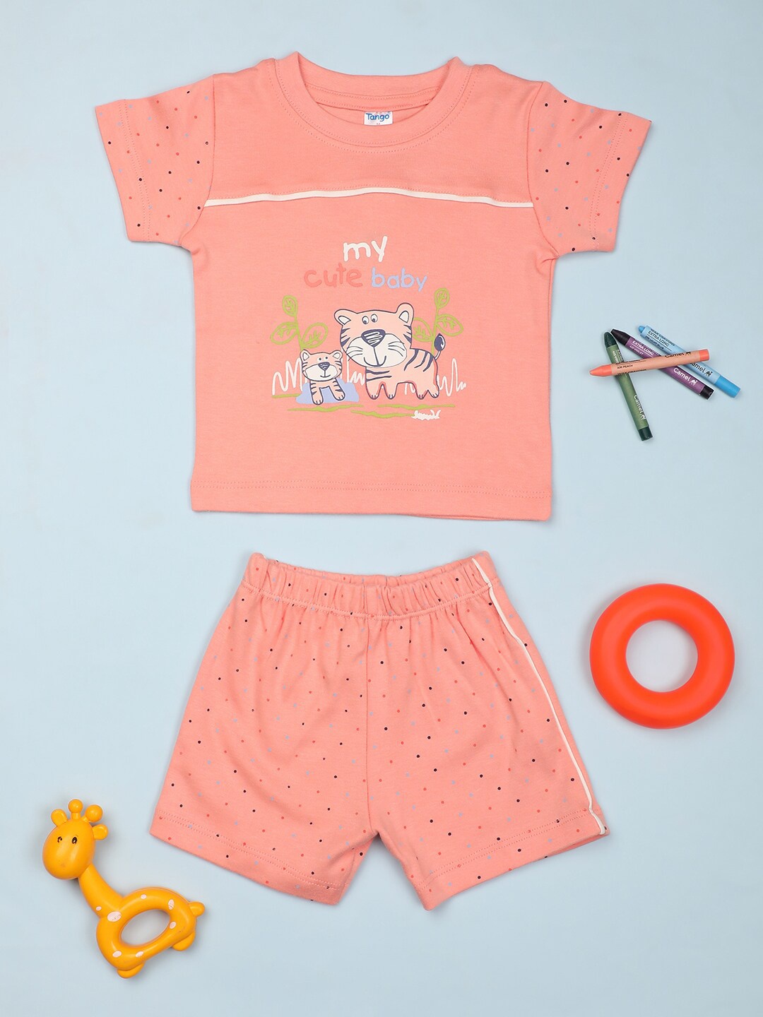 

V-Mart Kids Printed Pure Cotton T-shirt with Shorts, Peach