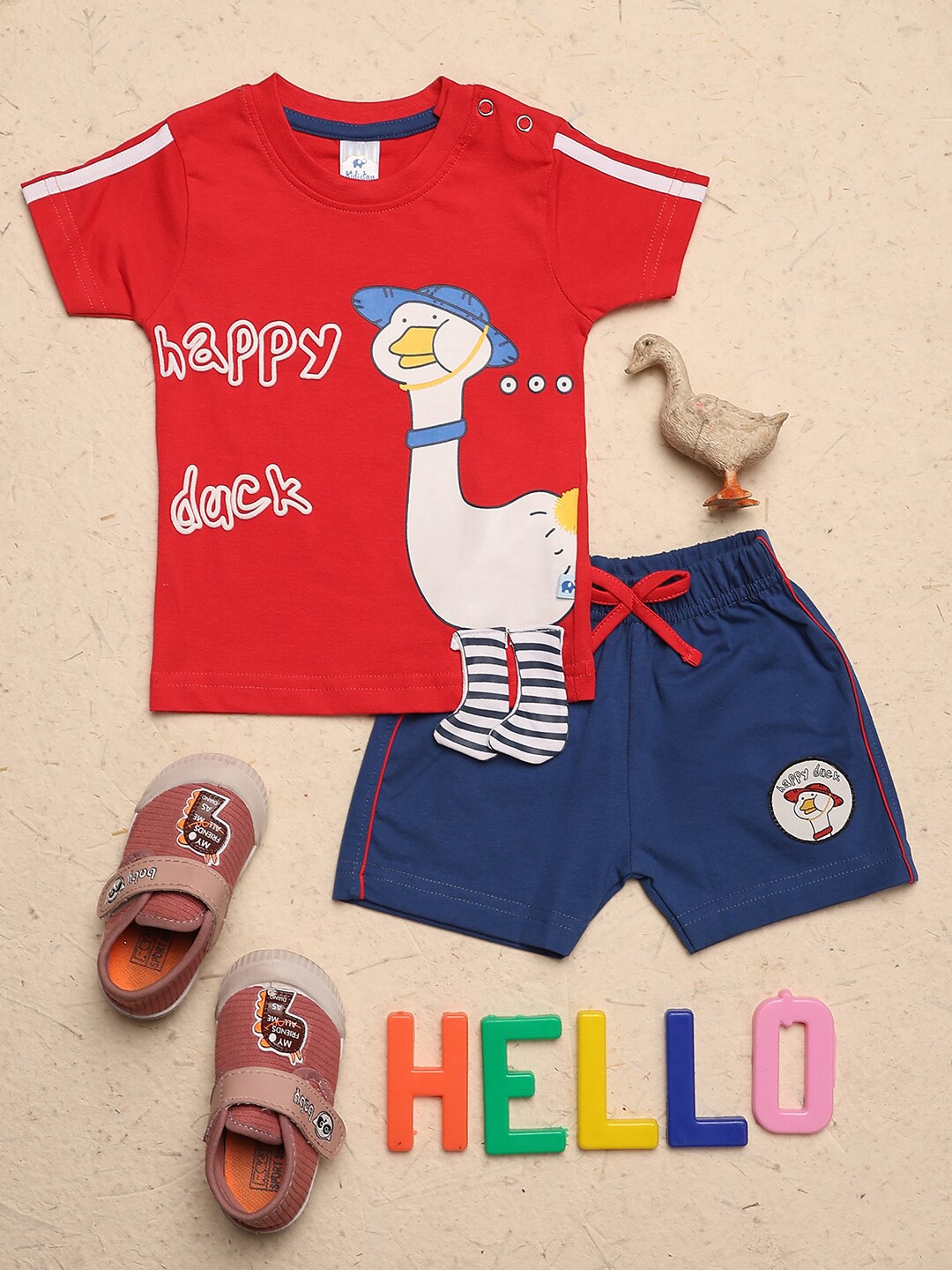 

V-Mart Infants Printed Pure Cotton T-shirt With Shorts, Red