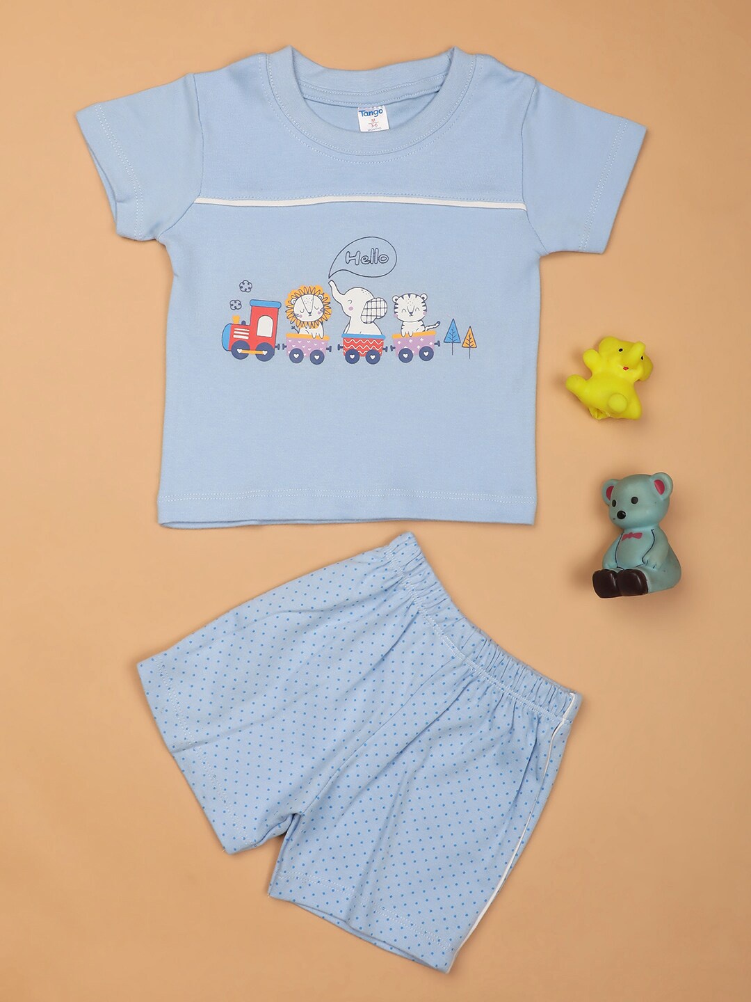 

V-Mart Infants Printed Pure Cotton T-shirt with Shorts, Blue