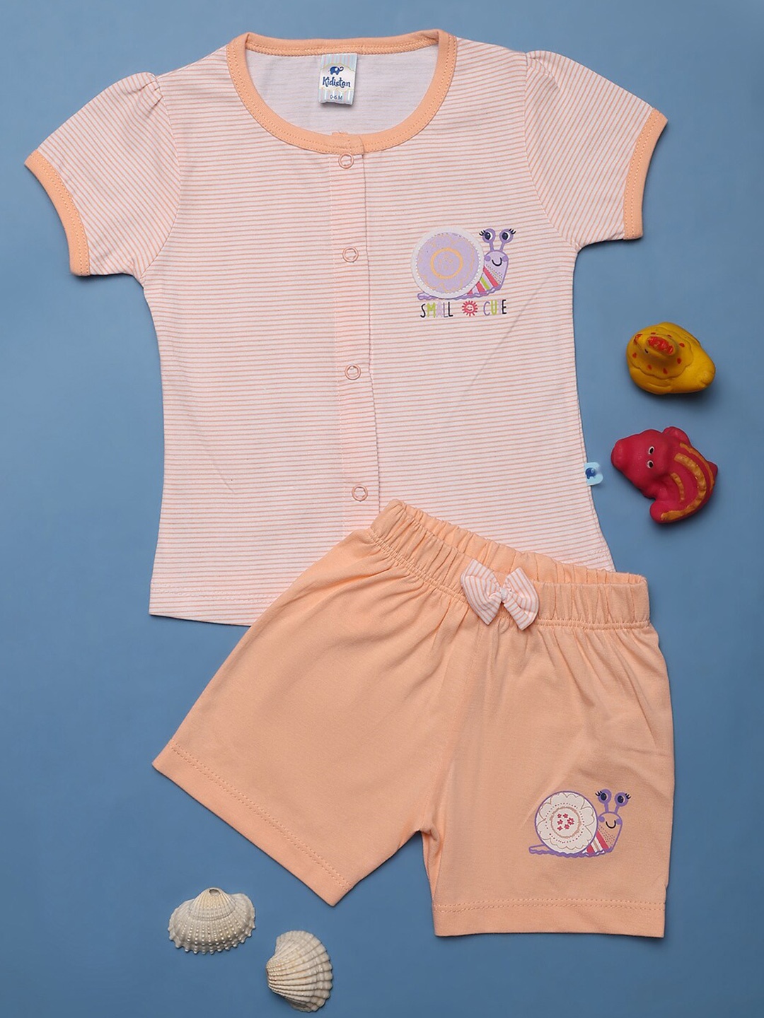 

V-Mart Infants Striped Pure Cotton Top with Shorts, White