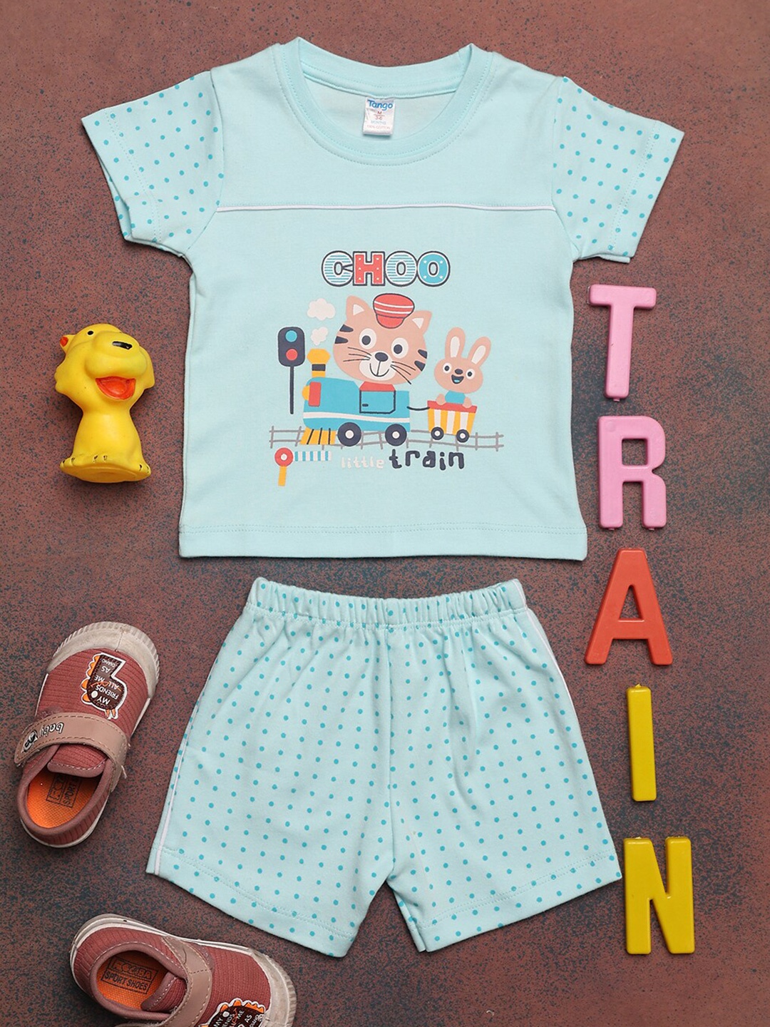 

V-Mart Infant Boys Printed Pure Cotton T-shirt with Shorts, Blue