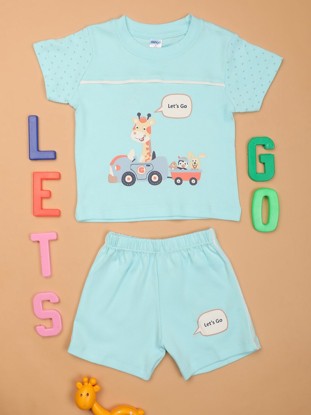 

V-Mart Kids Printed Pure Cotton T-shirt with Shorts, Blue