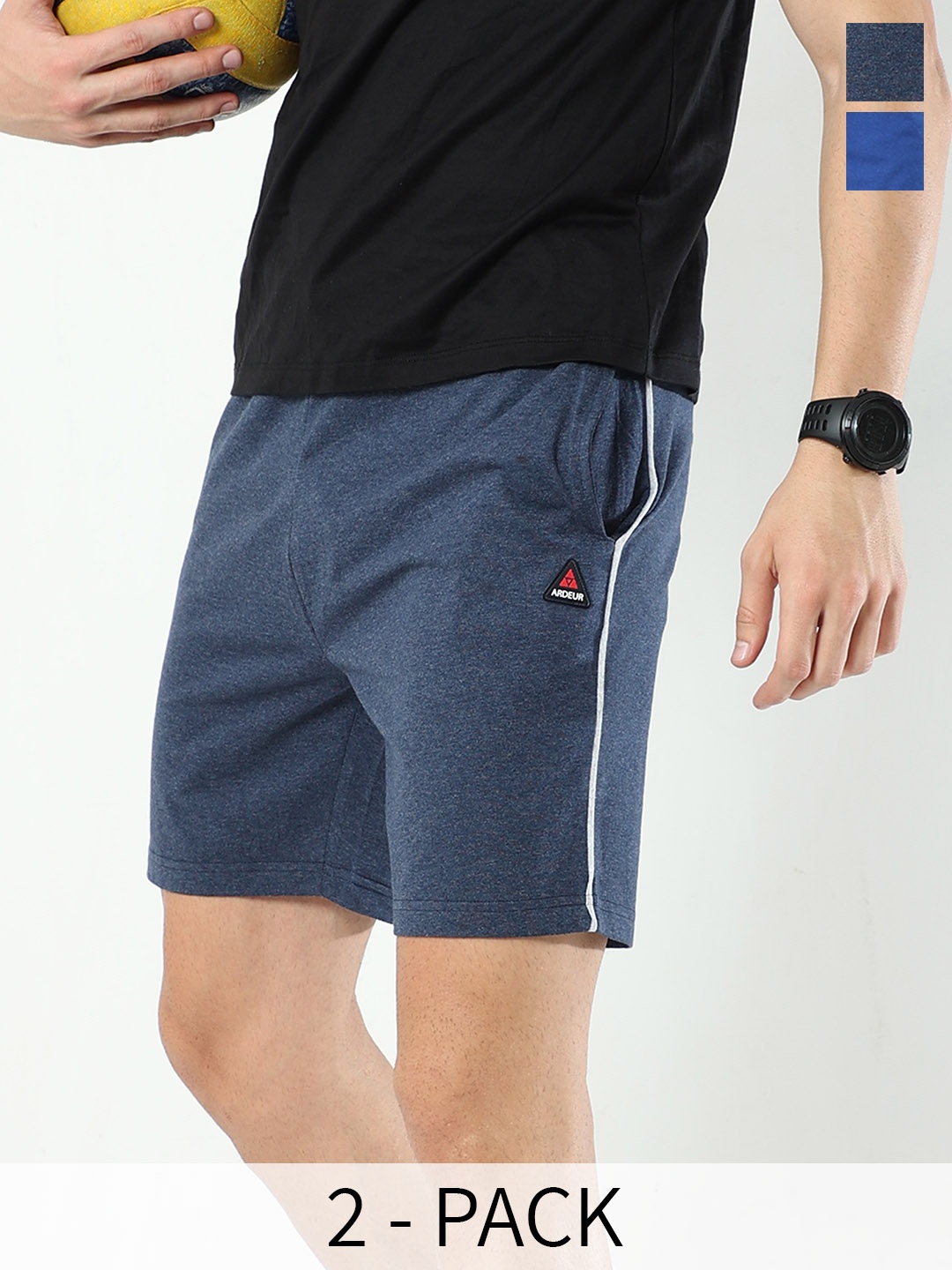 

ARDEUR Men Pack Of 2 Cotton Sports Shorts, Blue