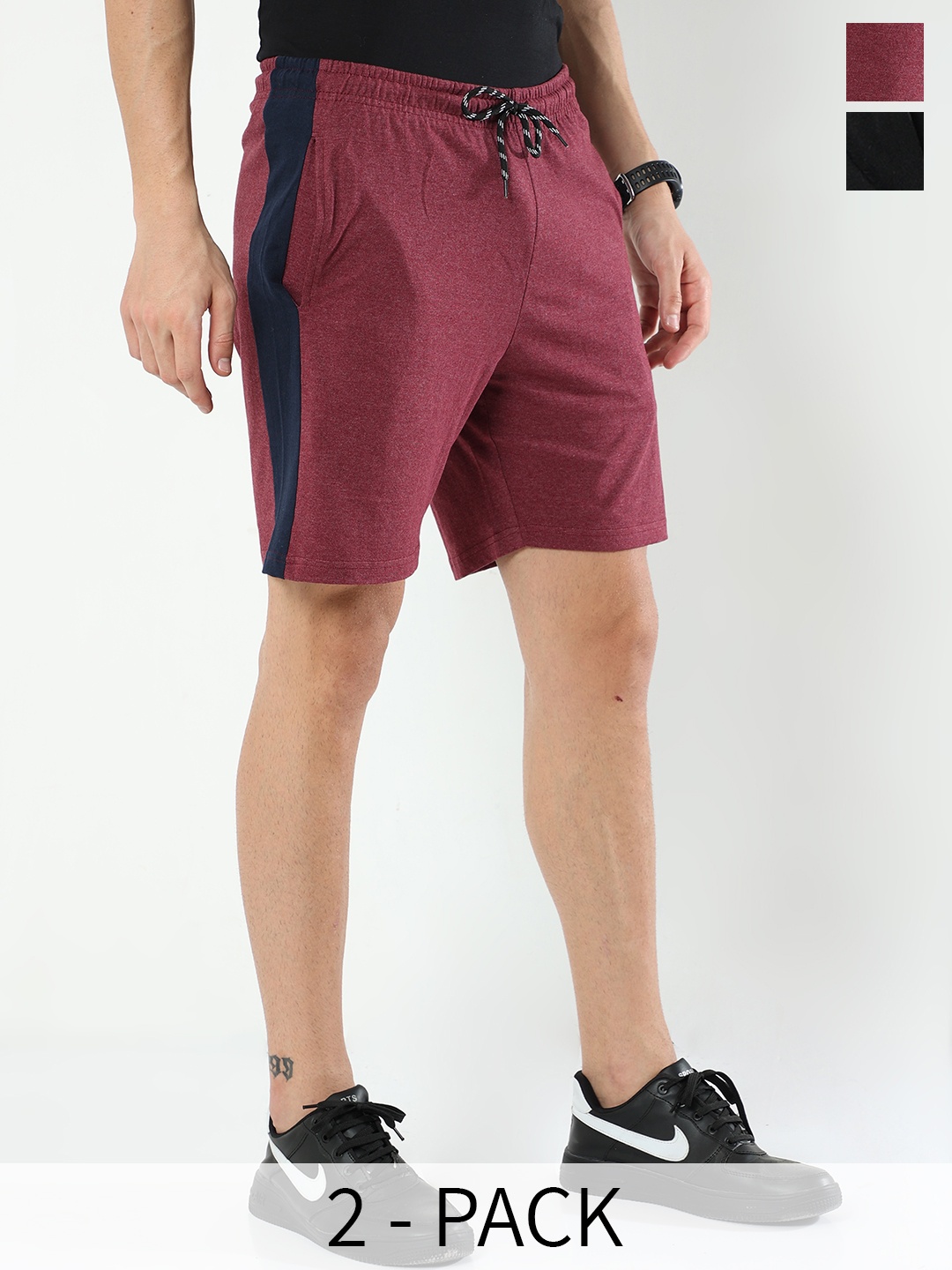

ARDEUR Men Pack Of 2 Cotton Sports Shorts, Black