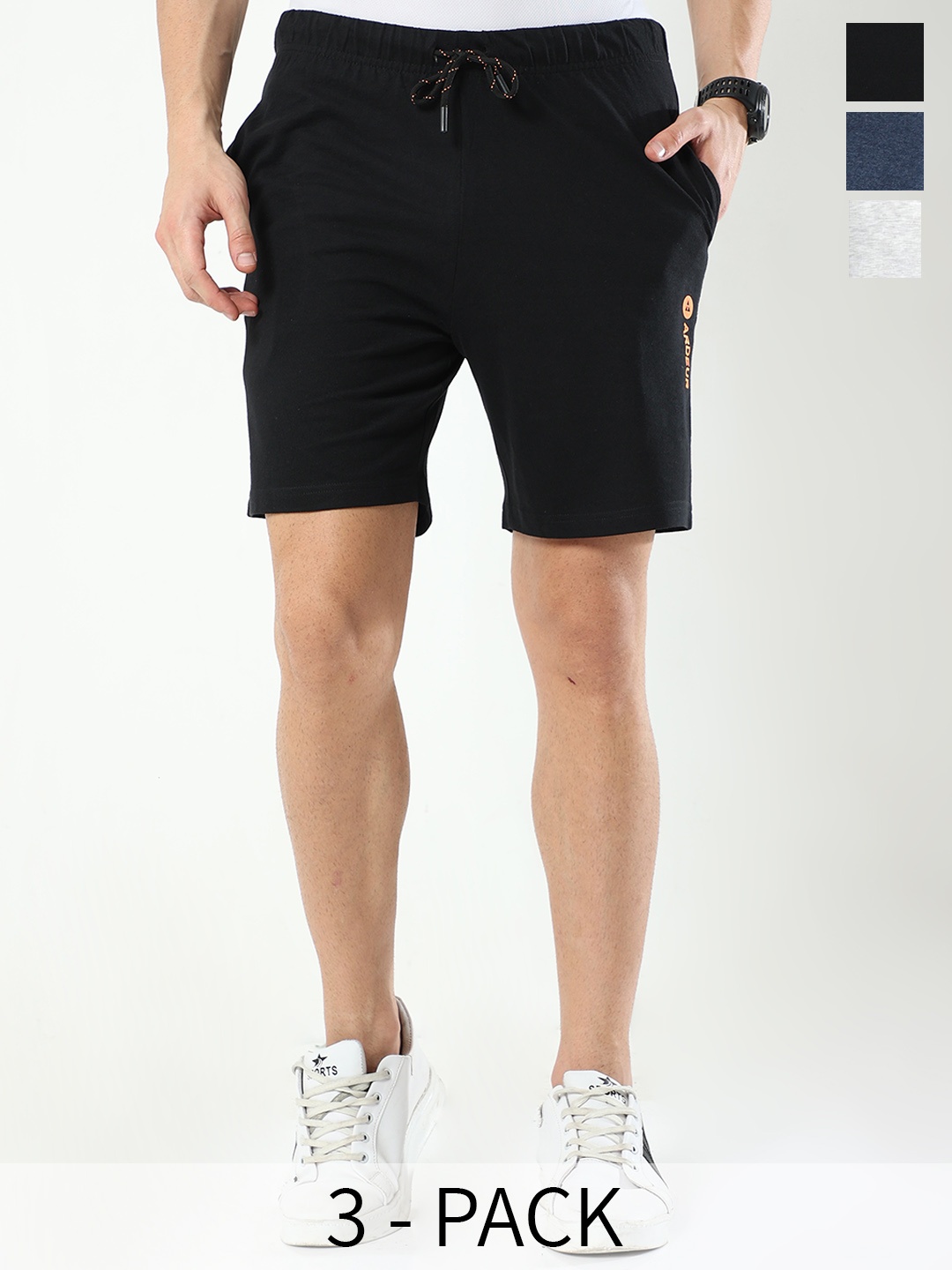 

ARDEUR Men Pack Of 3 Cotton Sports Shorts, Black