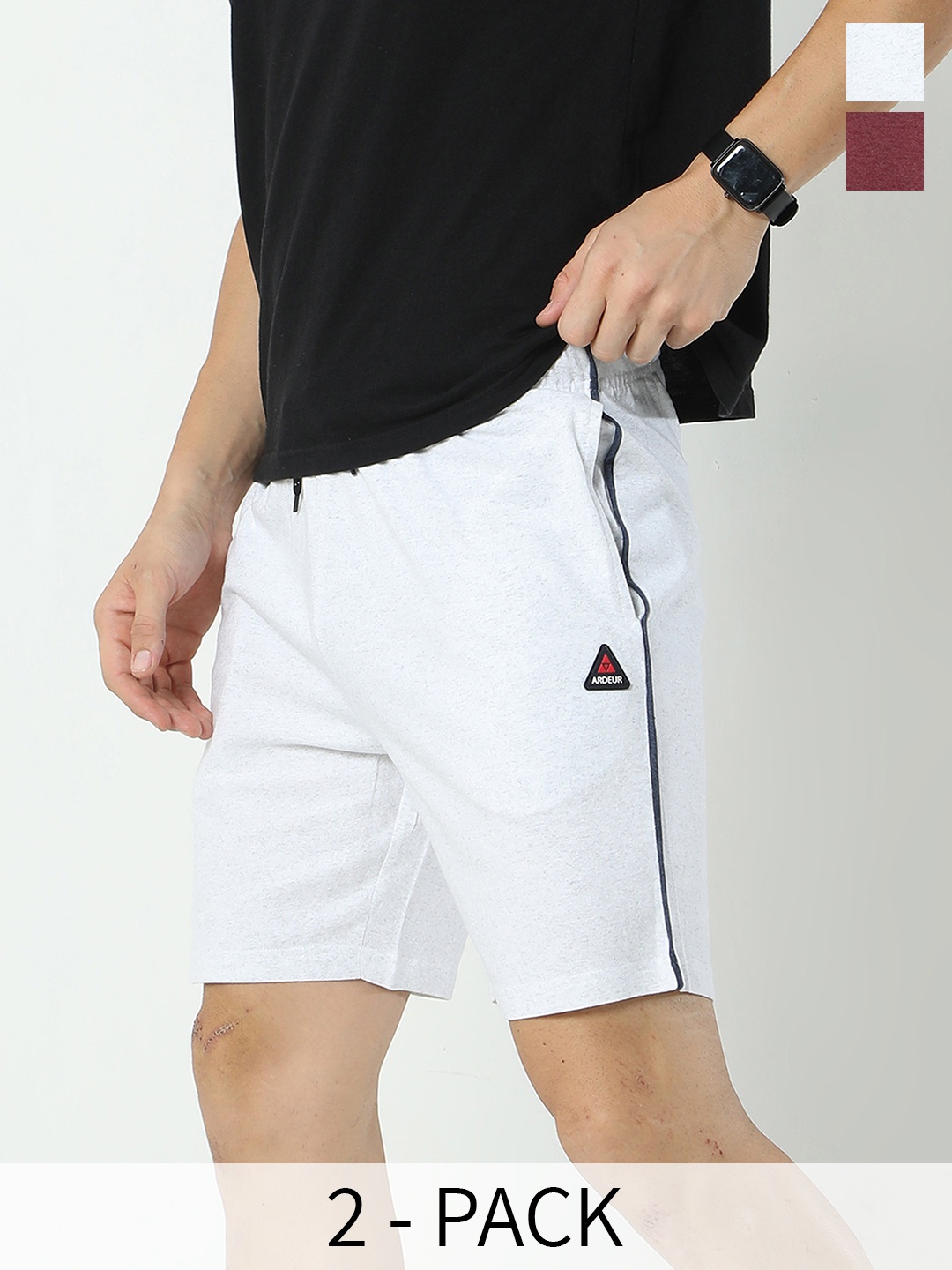 

ARDEUR Men Pack Of 2 Cotton Sports Shorts, White