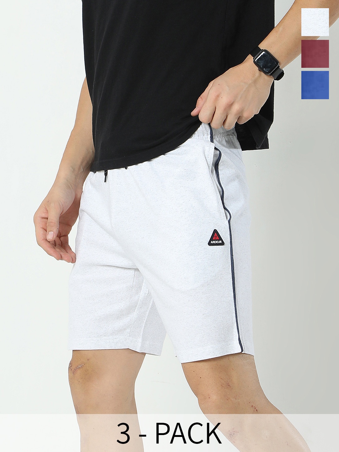 

ARDEUR Men Pack Of 3 Mid-Rise Cotton Sports Shorts, White