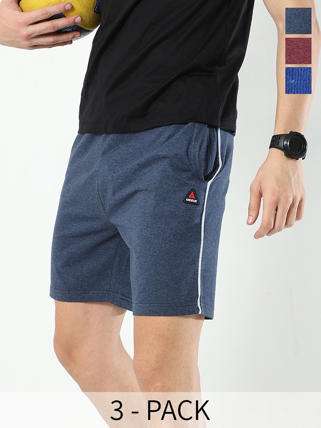 

ARDEUR Men Pack Of 3 Sports Shorts, Blue